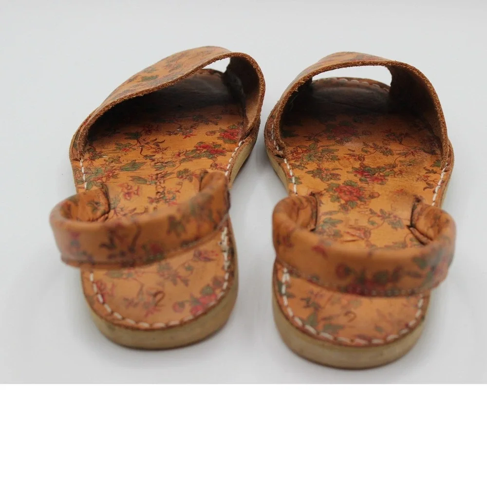 AVE Artesanos Floral Leather Avarca Sandals Spanish Menorquinas Tan Peep Toe 2
